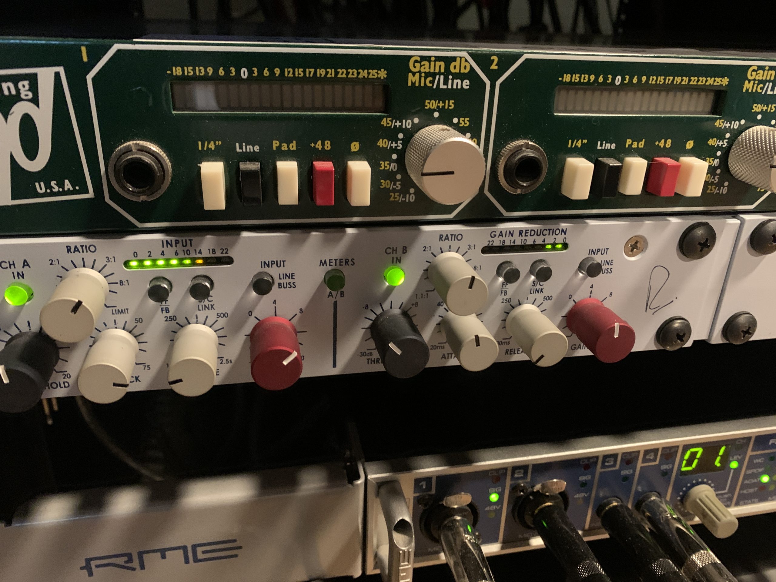 best session drummer's daking pre amps in the studio