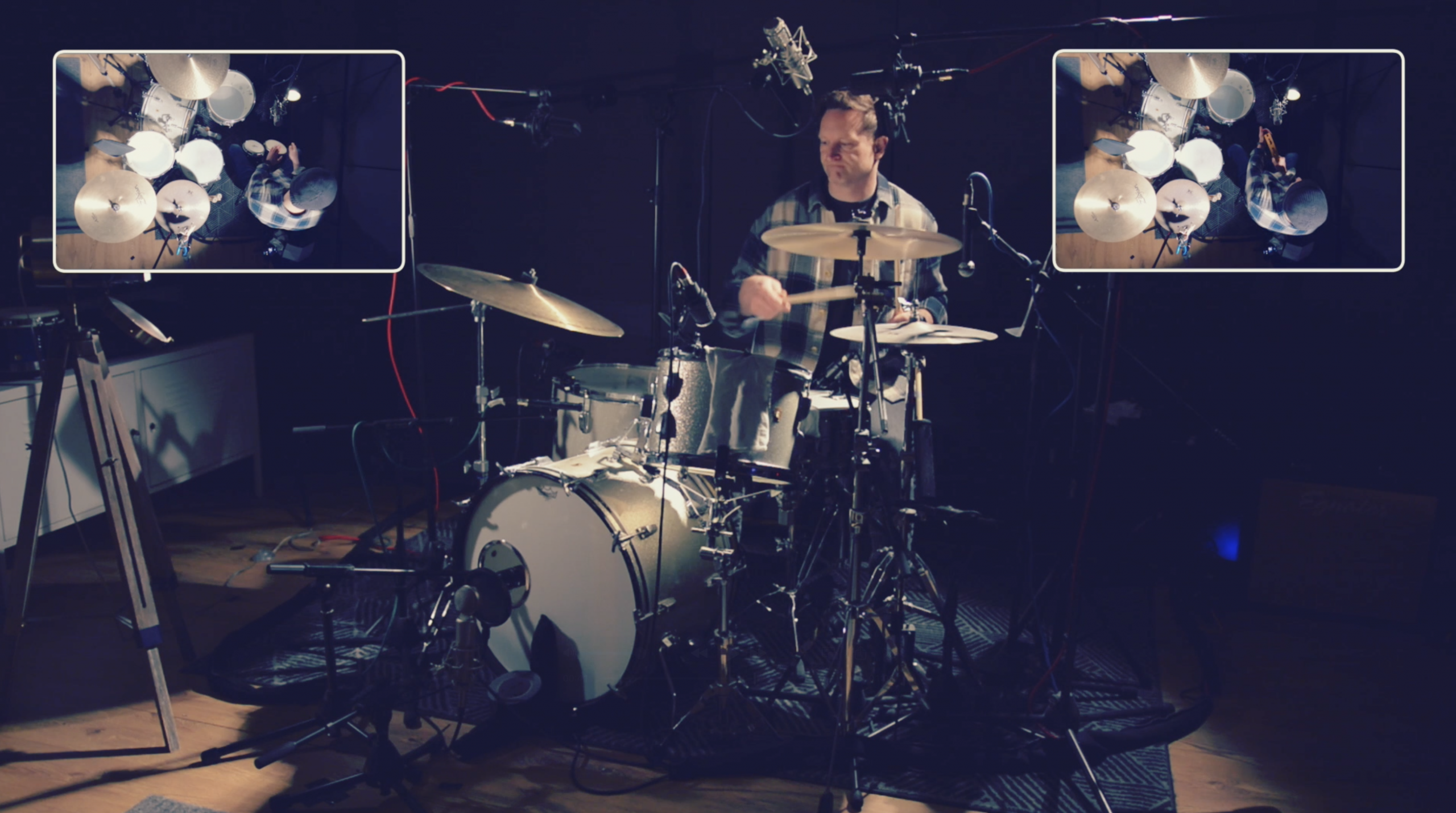 Gavin the remote session drummer at Amen Studio side shot