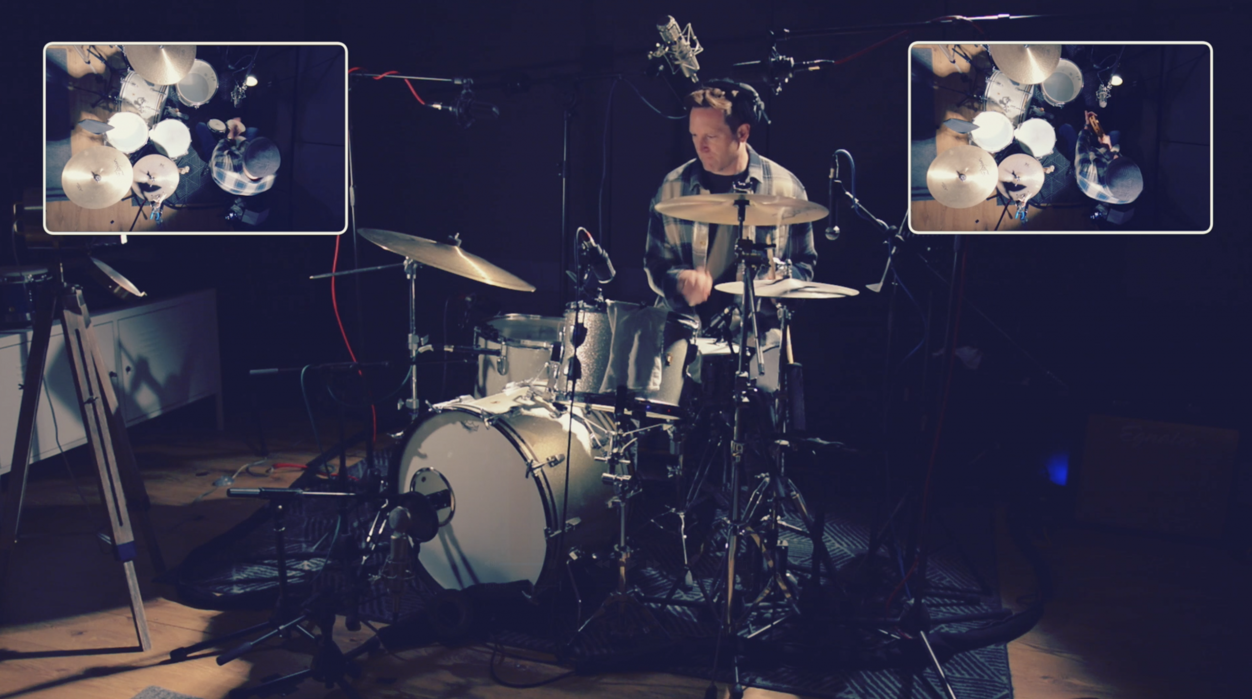 session drummer adding percusion to the track